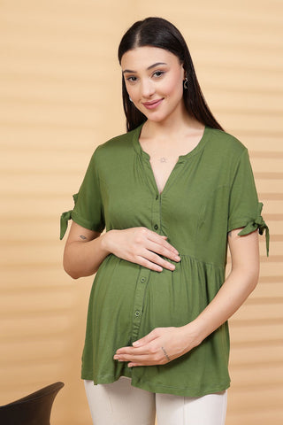 Green Solid Button Top For Zipless Feeding