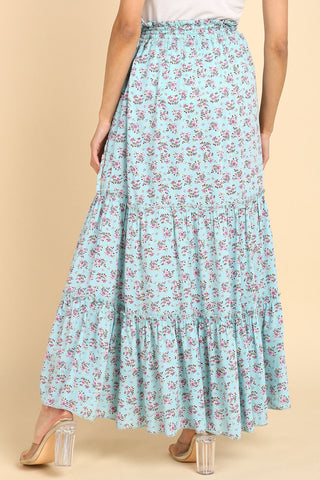 Romantic Print Tiered Pregnancy & Maternity Skirt with Smocked Waistband & Pockets