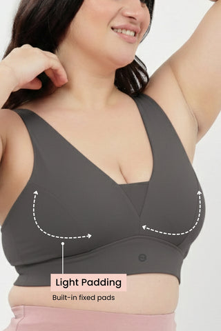 SecureFit Cotton Fixed-Pad Feeding Bra - Grey Melange