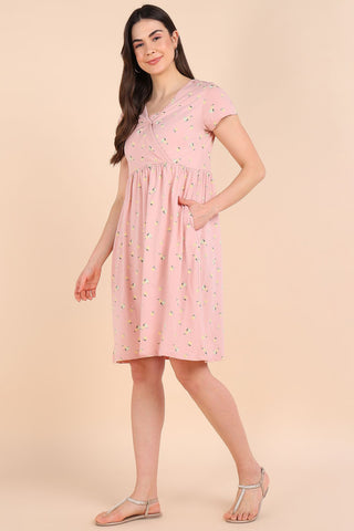 Light Pink Maternity Zipless Feeding Dress - House Of Zelena™