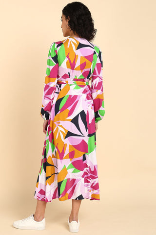 Abstract Tropical Petal-Shaped Rayon Maternity Dress