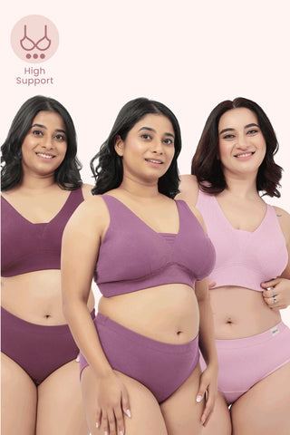 Sera Fine-Rib Bra Pack of 3 - (Pink , Purple & Dark Berry)