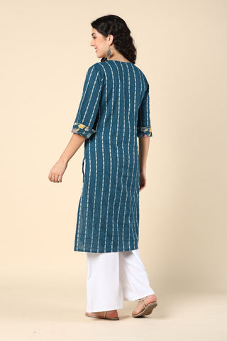 Turquoise Stripes Feeding Kurti with Pocket - House Of Zelena™