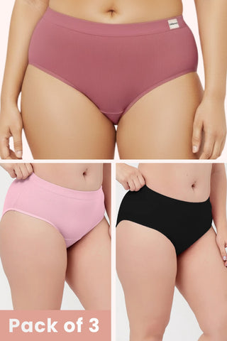 Sera Fine Rib Mid Rise Hipster Pack of 3 - (Blush, Pink, Black)
