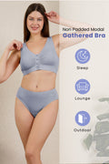 M-Blue Bra; color is machine wash safe, resisting fade after laundering.