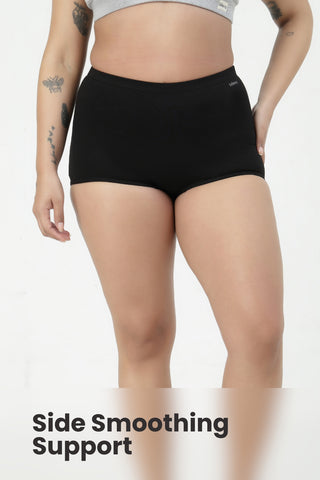 Sculpting Cotton High-Rise Boyshorts (Pack of 2) (Black & Dark Skin)