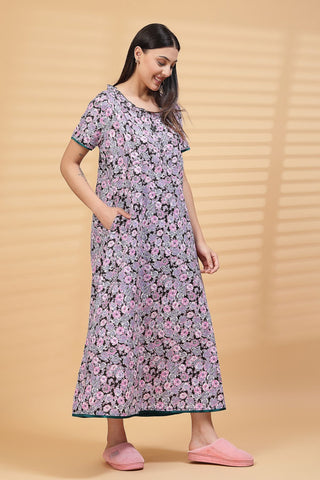 Pure Cotton Floral Printed Maternity Feeding Nighty