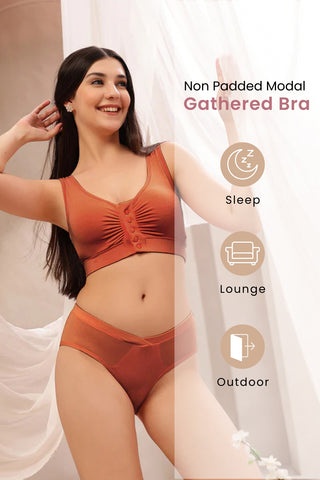 Rust Bra; fabric is machine wash compliant, simplifying laundry routine.
