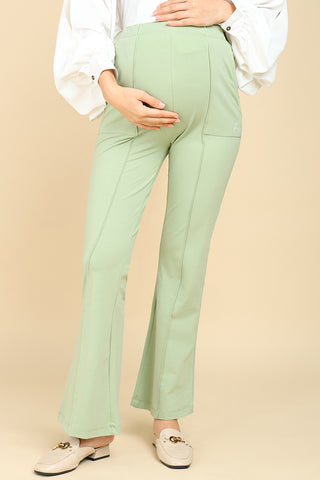 Pleated Cotton Pistachio Green Maternity Pants (Pregnancy & Postpartum)