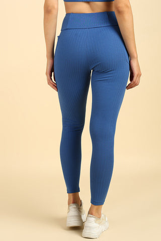 All Over Ribbed Cotton Blue Mom Legging