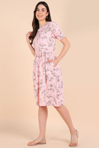 Peach Maternity Zipless Feeding Dress