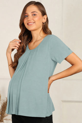 Sage Green Front & Back Pleated Zipless Nursing Top