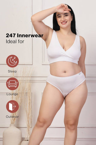 247 White Padded Maternity Feeding Bra and Panty Set