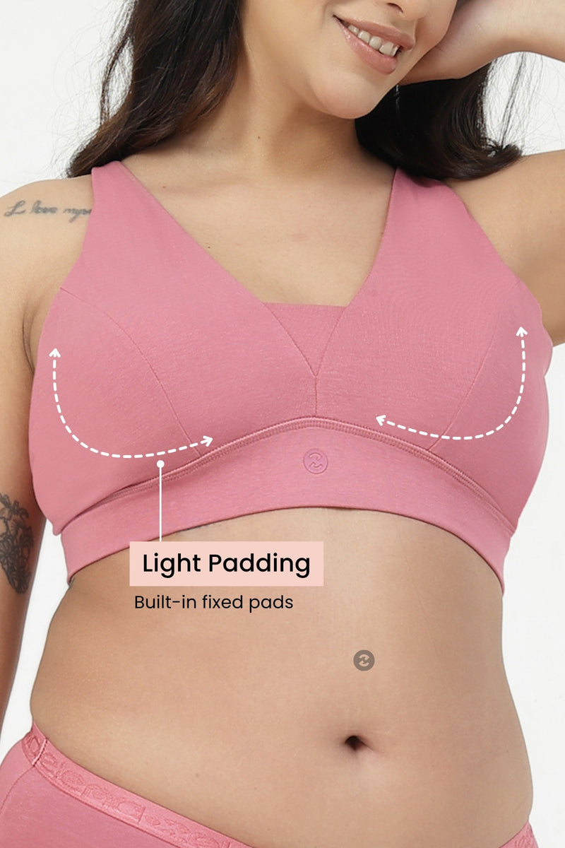 SecureFit Cotton Fixed-Pad Bra - Mauve Rose