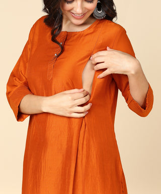 Orange Maternity Suit Set with Dupatta - House Of Zelena™