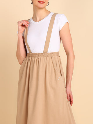 Beige 100% Cotton Jersey Pregnancy Skirt with Detachable Strap & Pockets