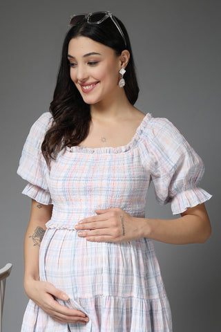 Calm Cascade Maternity Tier Dress (Zipless Feeding)