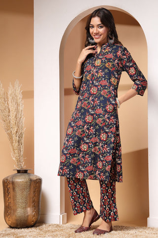 Midnight Bloom Maternity and Feeding Friendly Kurta Set