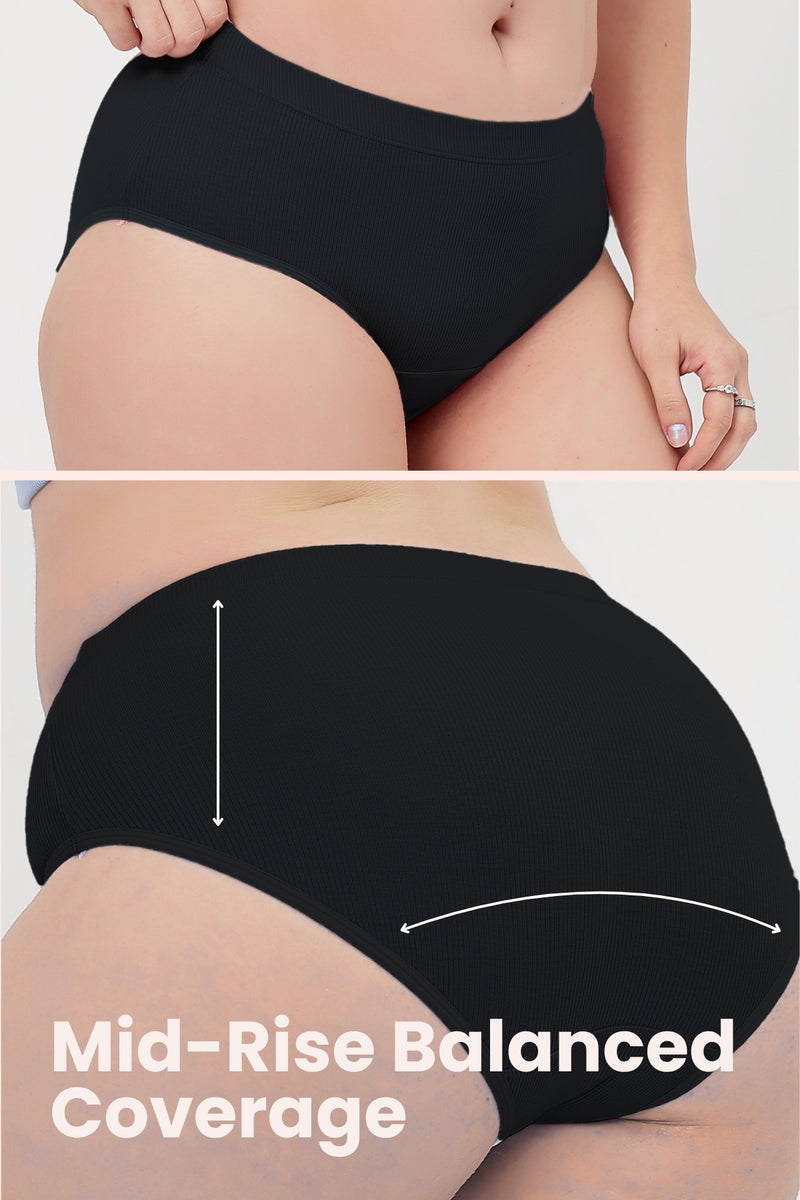 Sera Fine Rib Mid Rise Hipster - Black