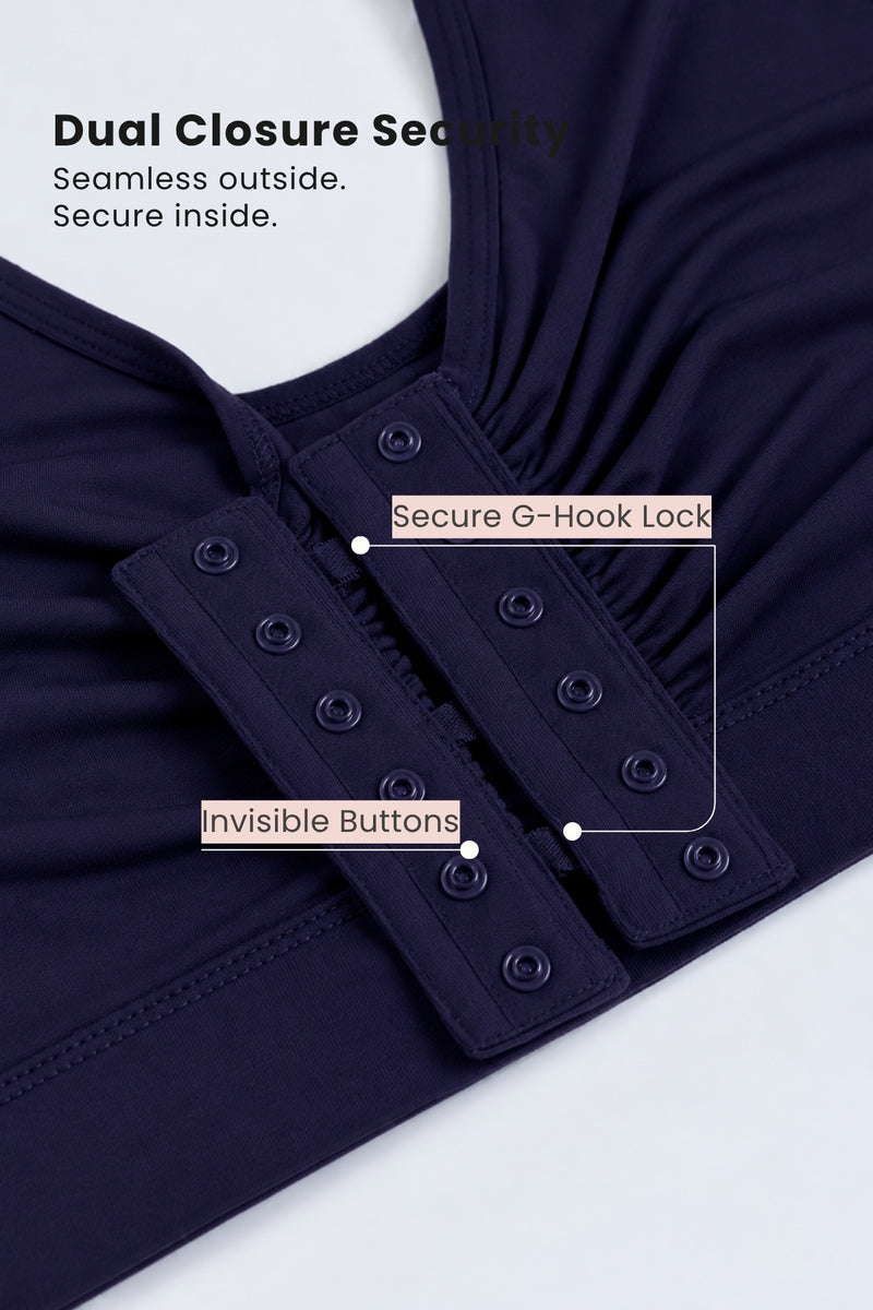 Ruched Invisible Button Nursing Bra - Future Dusk