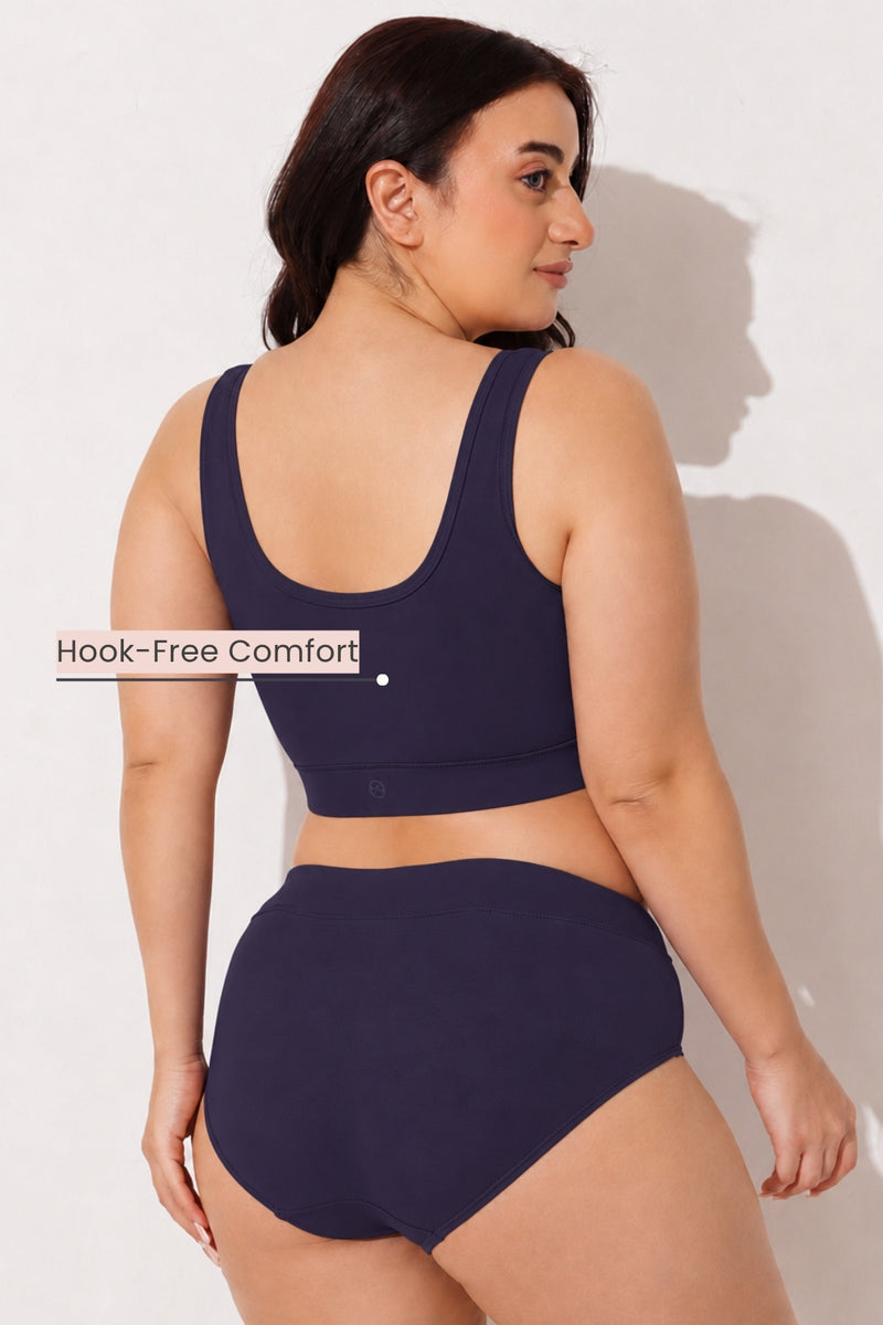 Ruched Invisible Button Nursing Bra - Future Dusk