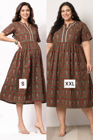 Mehr – The Festive Zipless Feeding Lapel Dress- Bottle Green
