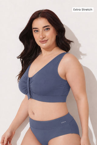 Ruched Invisible Button Nursing Bra - Future Dusk