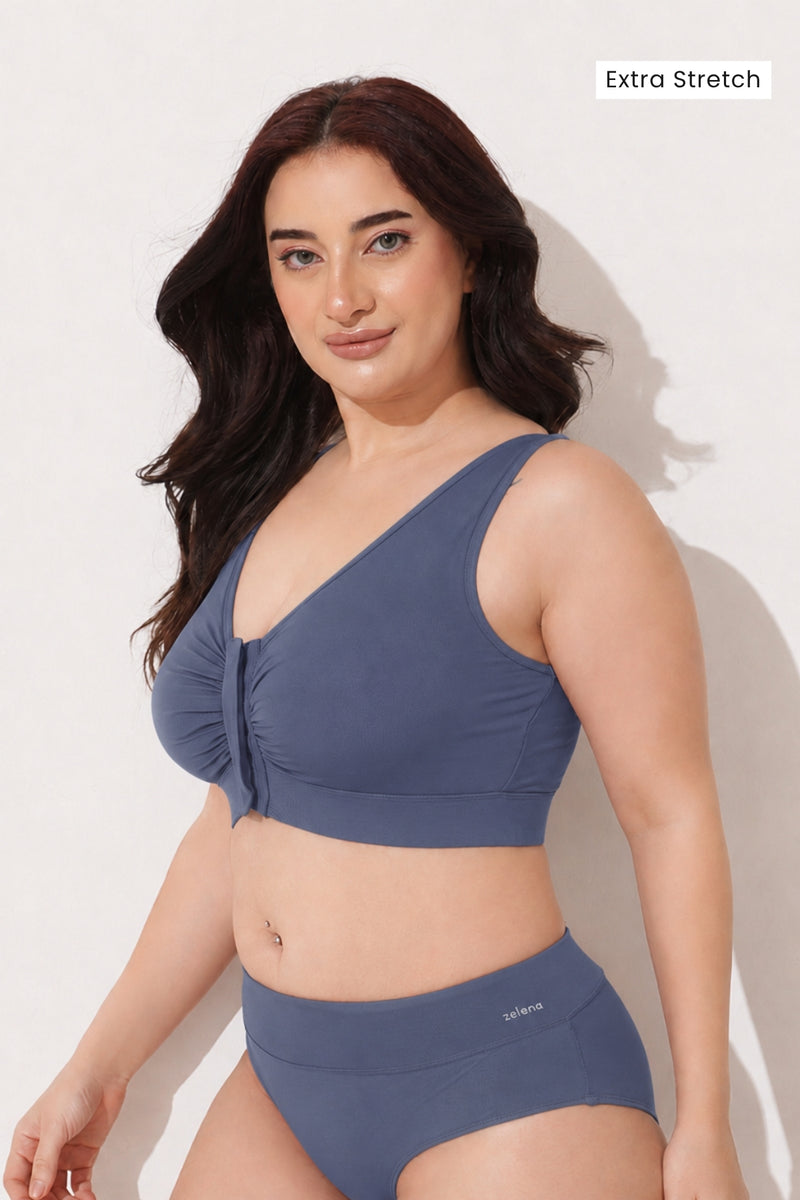Ruched Invisible Button Nursing Bra - Future Dusk