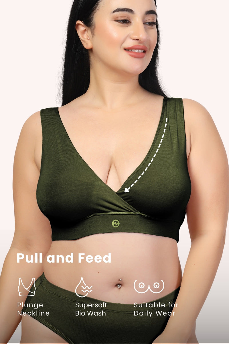 247 (Upgraded) Army Green Modal Padded Maternity Feeding Bra