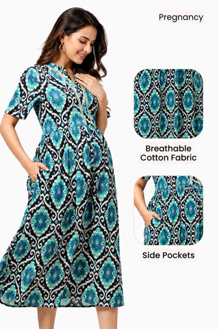 Mehr – The Festive Zipless Feeding Lapel Dress- Multi