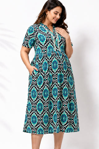 Mehr – The Festive Zipless Feeding Lapel Dress- Multi
