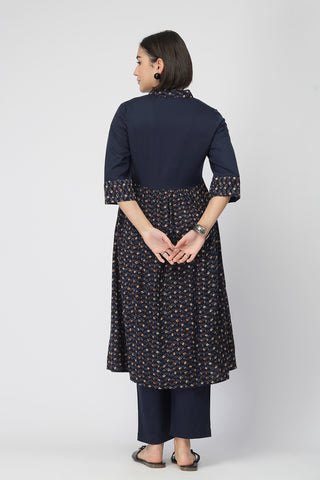 Maternity Zipless Feeding Kurta Set  -Navy Blue