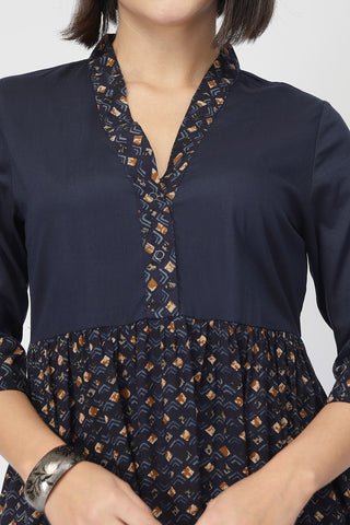 Maternity Zipless Feeding Kurta Set  -Navy Blue