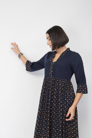 Maternity Zipless Feeding Kurta Set  -Navy Blue