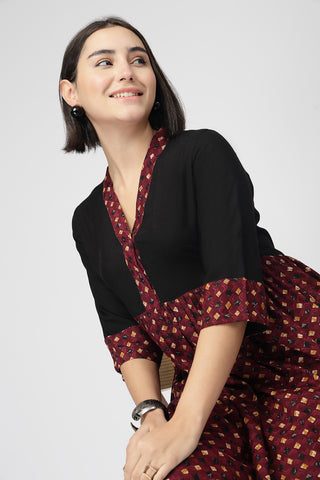 Maternity Zipless Feeding Kurta Set -Black & Maroon