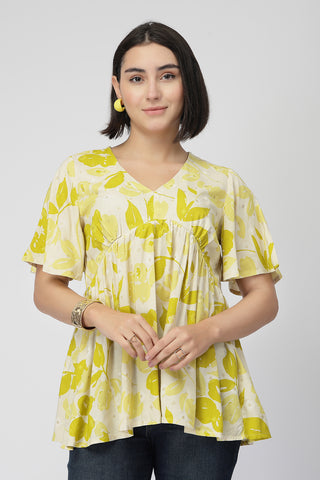 Maternity Gathered Top with Concealed Zip Feeding - Mustard