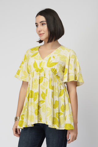 Maternity Gathered Top with Concealed Zip Feeding - Mustard