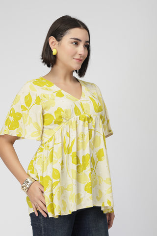 Maternity Gathered Top with Concealed Zip Feeding - Mustard