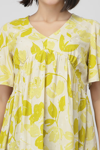 Maternity Gathered Top with Concealed Zip Feeding - Mustard