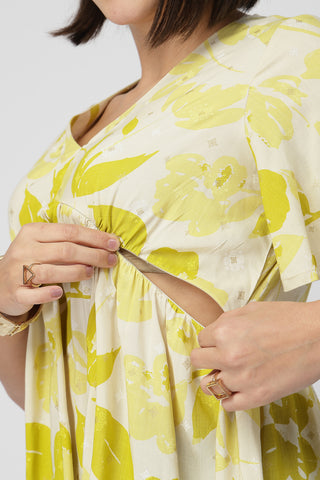 Maternity Gathered Top with Concealed Zip Feeding - Mustard