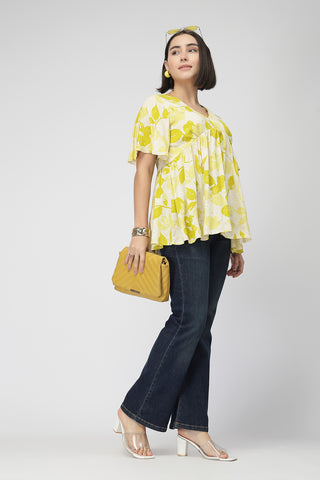 Maternity Gathered Top with Concealed Zip Feeding - Mustard