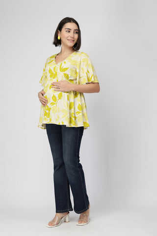 Maternity Gathered Top with Concealed Zip Feeding - Mustard