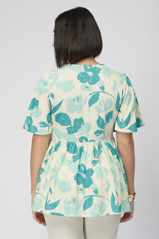 Maternity Gathered Top with Zip - Turquoise