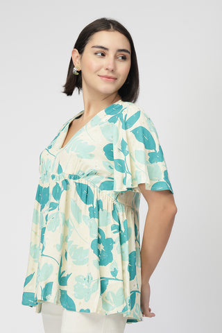 Maternity Gathered Top with Zip - Turquoise