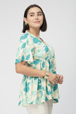 Maternity Gathered Top with Zip - Turquoise