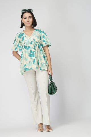 Maternity Gathered Top with Zip - Turquoise