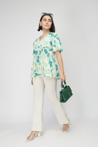 Maternity Gathered Top with Zip - Turquoise