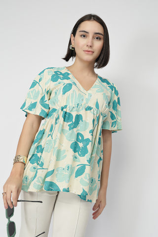 Maternity Gathered Top with Zip - Turquoise