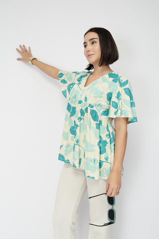 Maternity Gathered Top with Zip - Turquoise