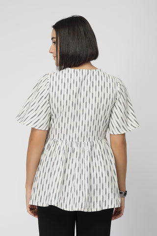 Fine Ikat Maternity Gathered Top with Zip - Off White
